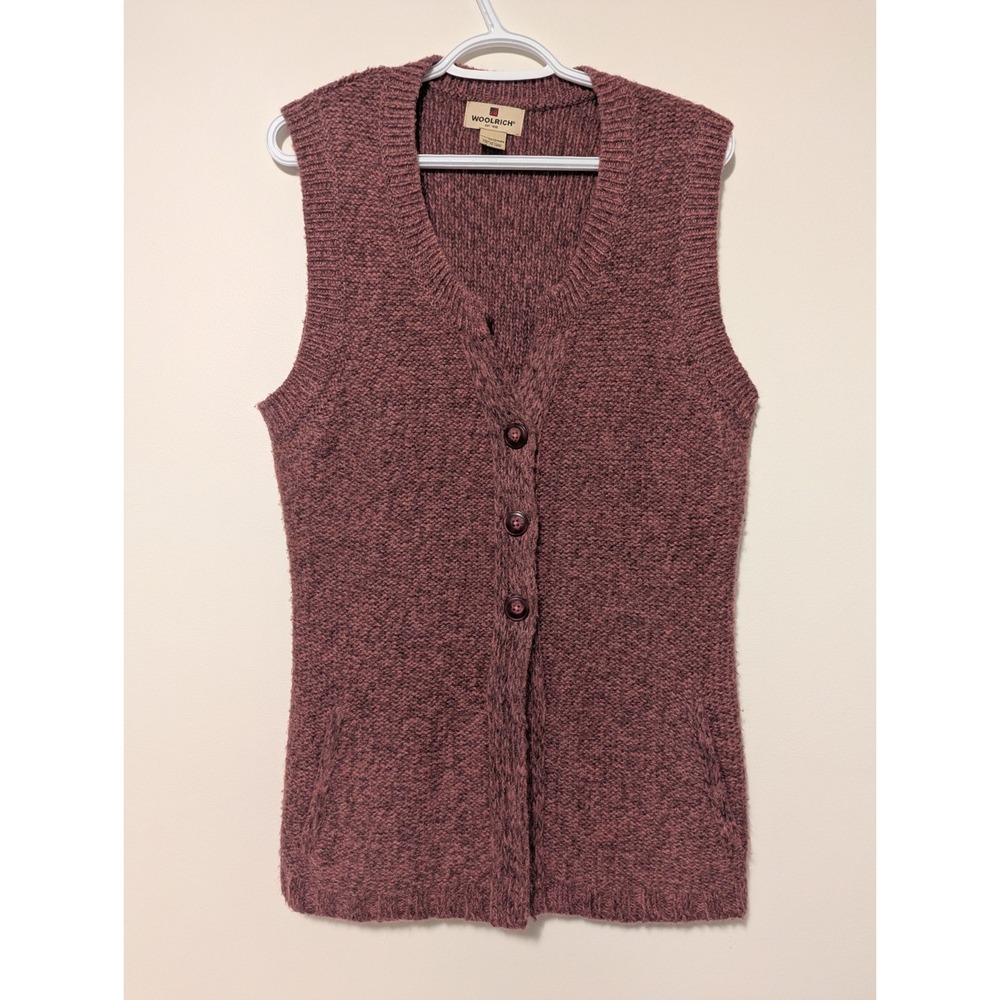 Woolrich Women's‎ Size Medium Pink Gray Wool Blend Knit Button Up Sweater Vest